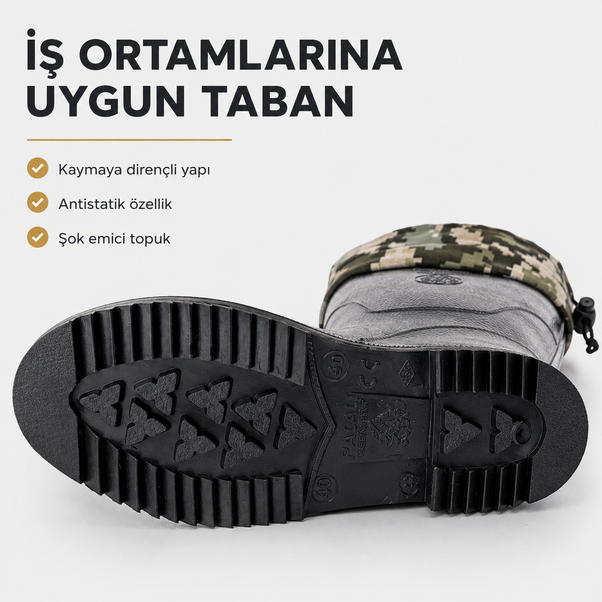 Palalı Del-Rey O4 CE Belgeli Büzgülü Konçlu Kısa PVC İş Çizmesi 30 cm