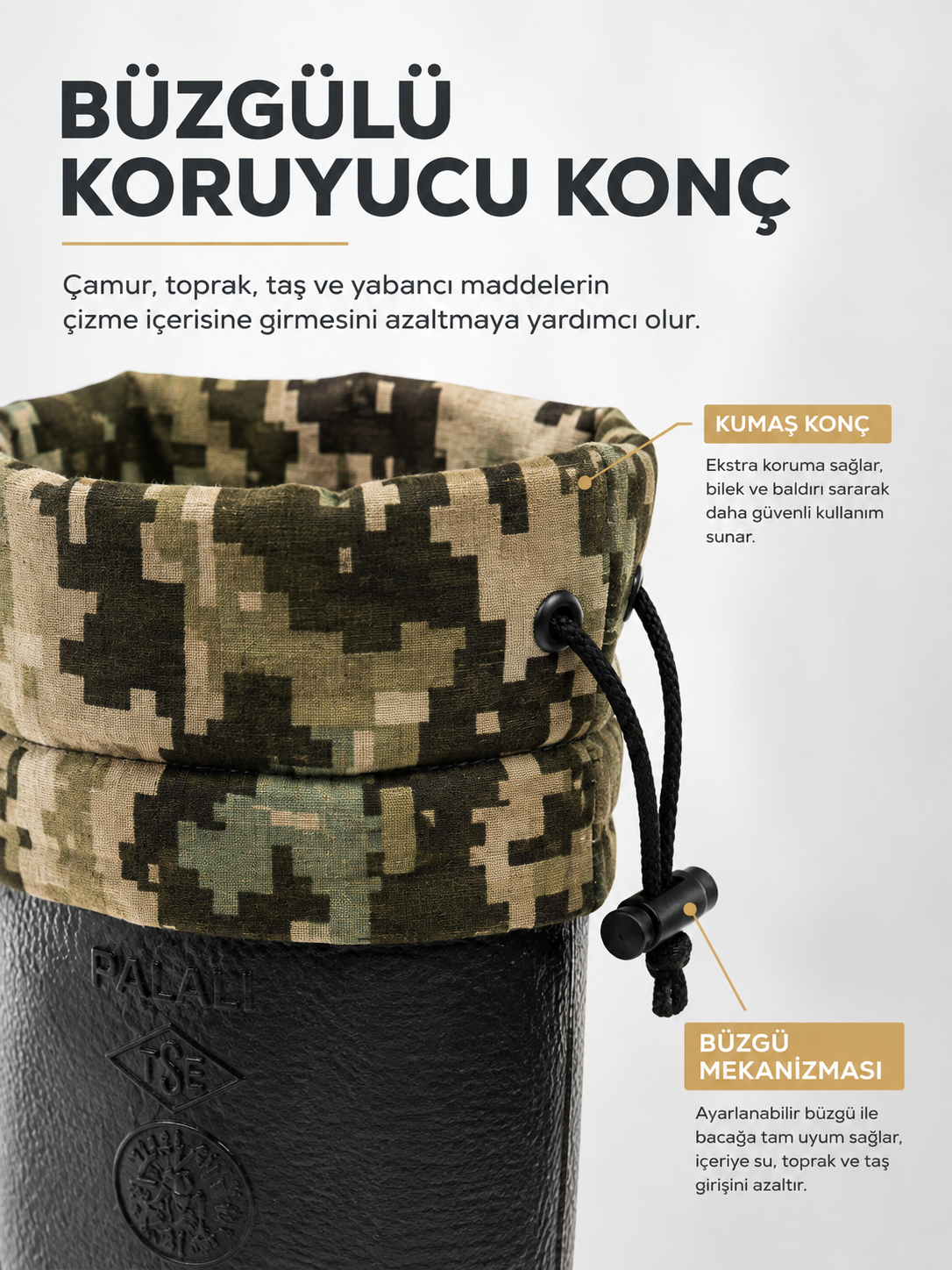 Palalı Del-Rey O4 CE Belgeli Büzgülü Konçlu Kısa PVC İş Çizmesi 30 cm