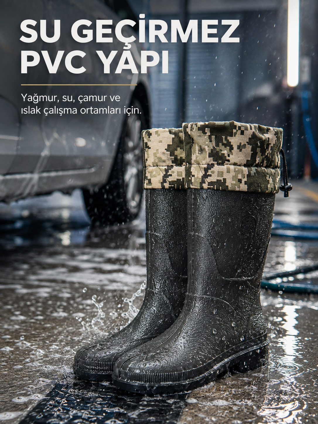 Palalı Del-Rey O4 CE Belgeli Büzgülü Konçlu Kısa PVC İş Çizmesi 30 cm